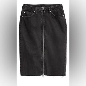 H&M Black Pencil Skirt zipper Jean denim black midi